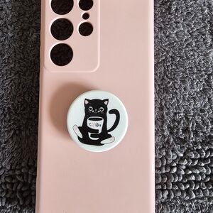 Samsung Galaxy S23 Ultra Pink Phone Case with Cat PopSocket